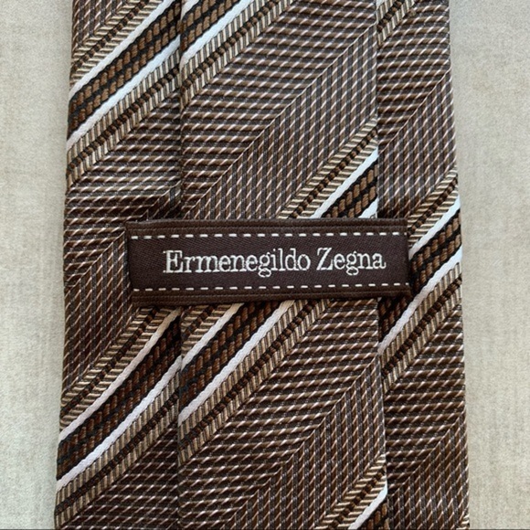 Ermenegildo Zegna “Couture” XXX Brown Striped Silk Tie - Picture 6 of 6